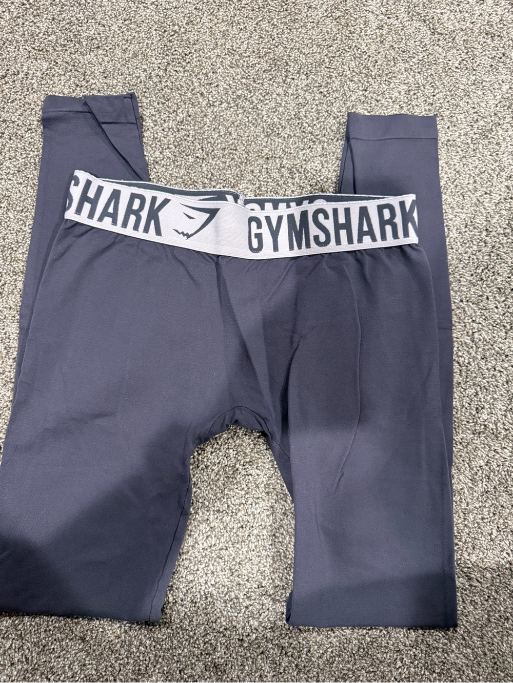 Gymshark Navy Leggings with White Logo Waistband